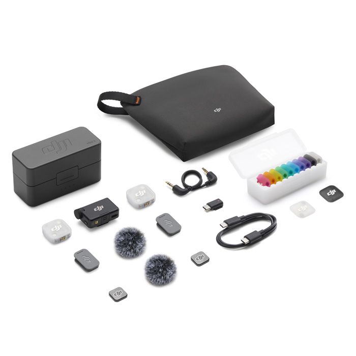 DJI Mic Mini 2 wireless microphone system with 2 transmitters receiver and charging case for camera and mobile content creation