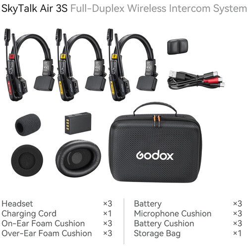 Godox SkyTalk Air 3S 3-Person Full-Duplex Wireless Intercom Headset System (2.4 GHz)