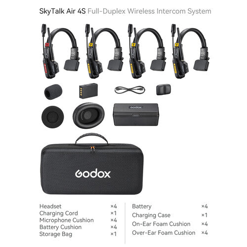 Godox SkyTalk Air 4S 4-Person Full-Duplex Wireless Intercom Headset System (2.4 GHz)