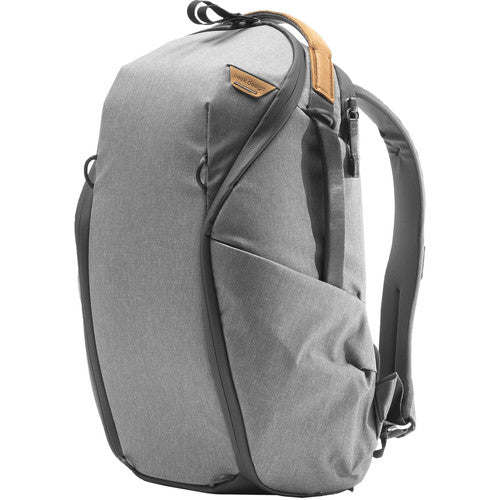 Peak Design Everyday Backpack Zip 15L Ash camera backpack with customizable compartments for photography gear, travel, and daily use