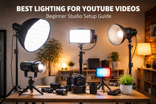 YouTube studio lighting setup with softbox and LED lights for content creators