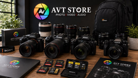 Best mirrorless cameras for beginners in 2026 featuring Sony, Canon, Nikon and Fujifilm cameras with lenses and camera accessories.