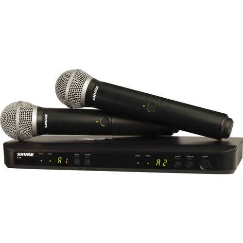 Shure BLX288 PG58 dual wireless handheld microphone system with receiver and two transmitters