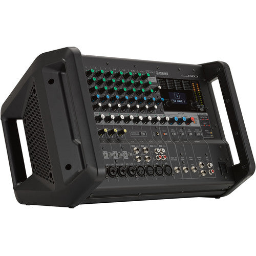 Yamaha EMX7 12-input powered mixer with built-in amplifier, EQ controls, and SPX digital effects for live sound use