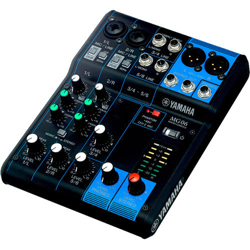 Yamaha MG06 6-input compact analog mixing console with D-PRE microphone preamps and rotary controls