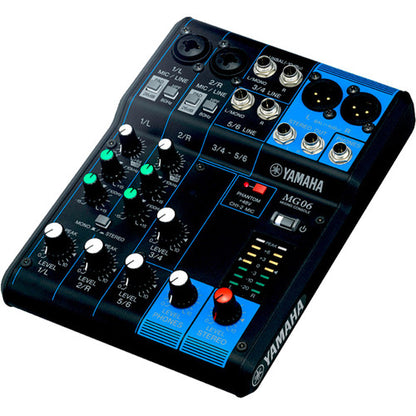 Yamaha MG06 6-input compact analog mixing console with D-PRE microphone preamps and rotary controls