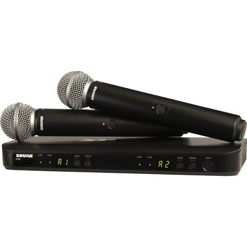 Shure BLX288 SM58 dual wireless handheld microphone system with receiver and two transmitters