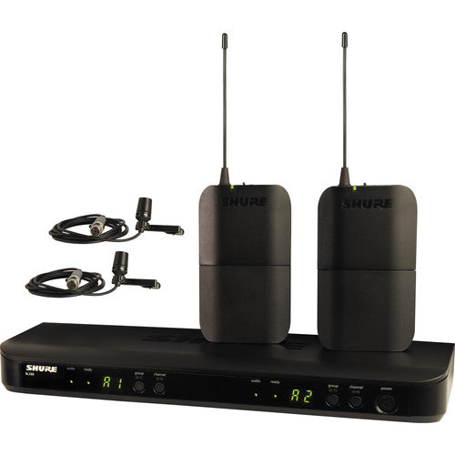 Shure BLX188 CVL dual wireless lavalier microphone system with two bodypack transmitters and receiver