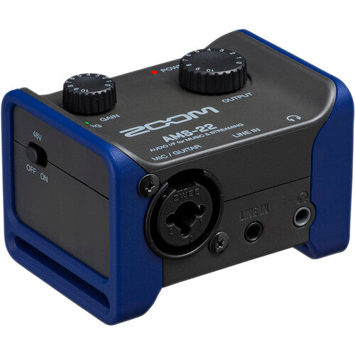 Zoom AMS-22 USB-C compact audio interface with XLR/TRS combo input for recording and streaming