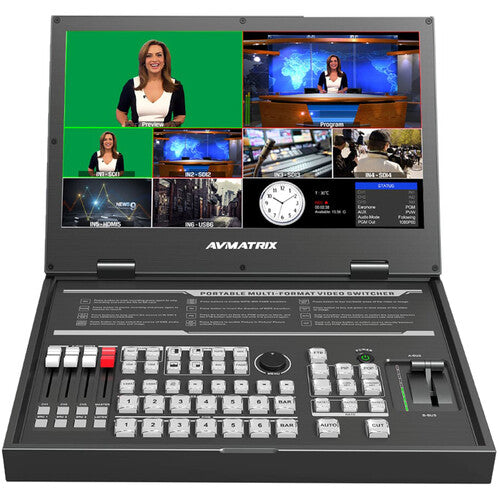  AVMATRIX PVS0615U Portable 6-Channel Switcher with USB Streaming & 15.6 Display Front View
