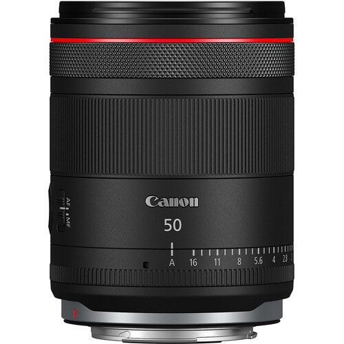 Canon RF 50mm f/1.4 L VCM full-frame prime lens with 67mm filter thread and 11-blade aperture.