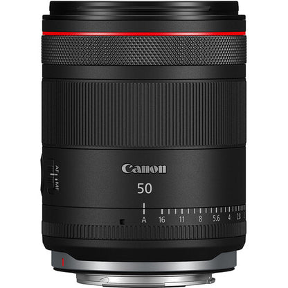Canon RF 50mm f/1.4 L VCM full-frame prime lens with 67mm filter thread and 11-blade aperture.