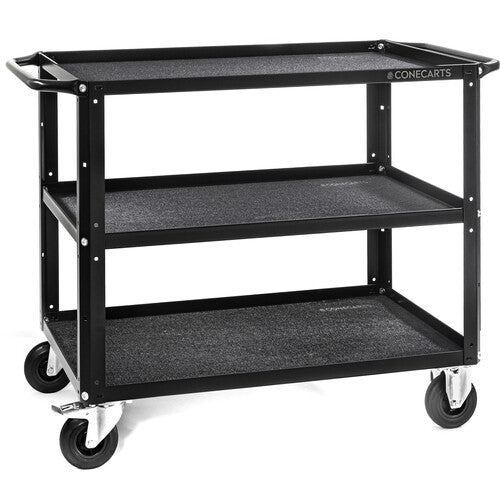 ConeCarts Large 3-Shelf Cart with Black Moquette Front View