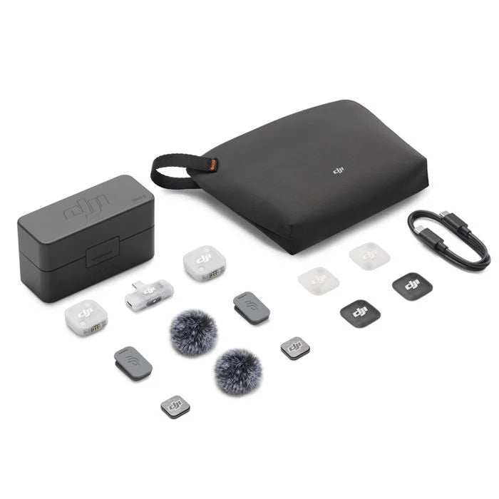 DJI Mic Mini 2 wireless microphone system with 2 transmitters mobile receiver and charging case for creators and mobile filmmaking