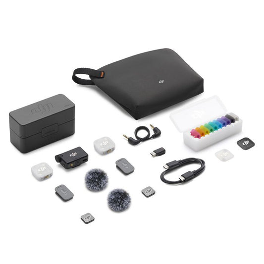 DJI Mic Mini 2 wireless microphone system with 2 transmitters receiver and charging case for camera and mobile content creation
