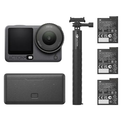 DJI Osmo Action 6 Adventure Combo action camera kit with waterproof design, RockSteady stabilization, and 4K120 video.