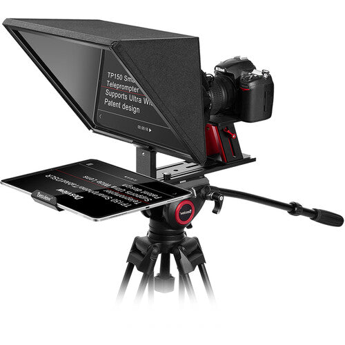 Desview TP150 portable teleprompter for tablets and smartphones with 70/30 beamsplitter glass and adjustable camera mount