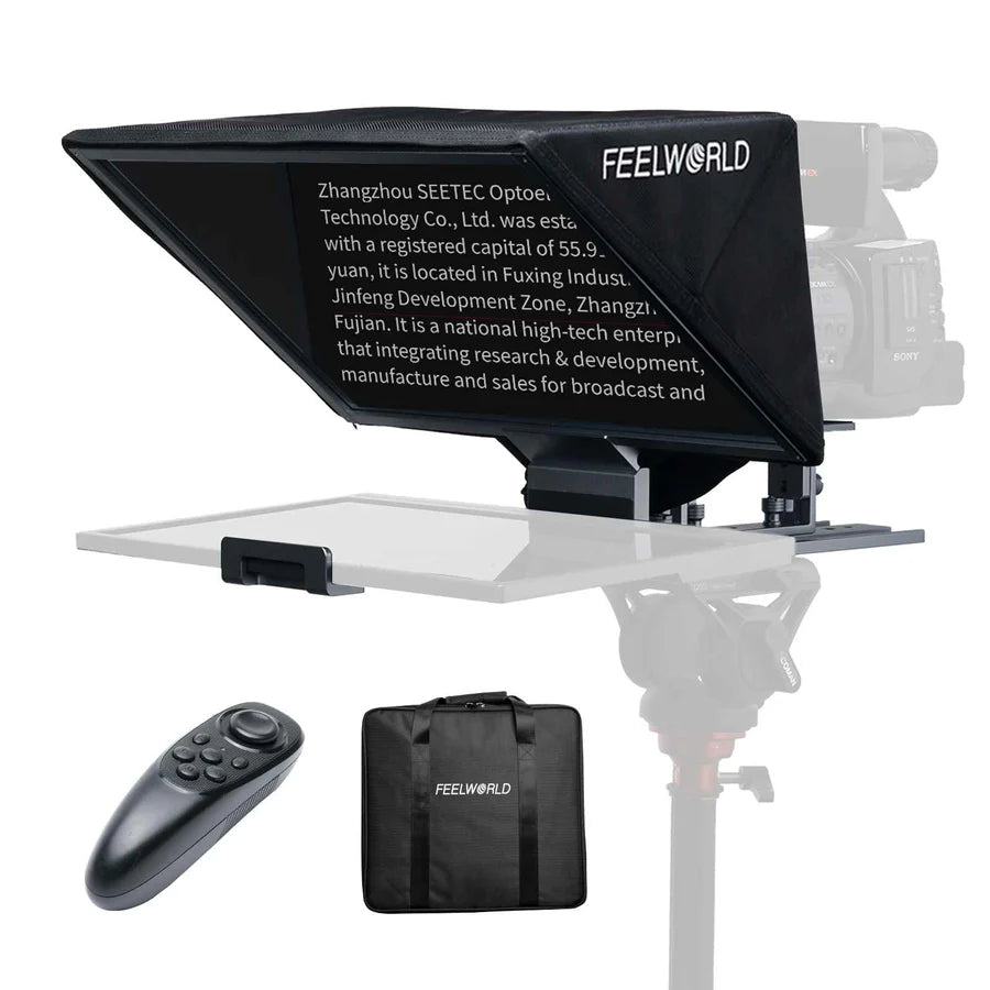 FEELWORLD TP16 16-inch folding teleprompter for tablets with horizontal and vertical prompting and 70/30 beamsplitter glass