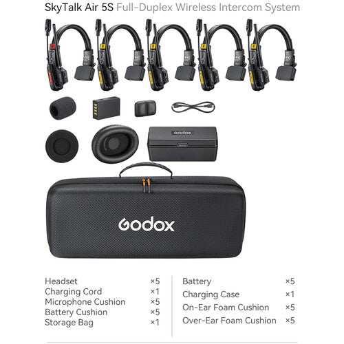 Godox SkyTalk Air 5S 5-Person Full-Duplex Wireless Intercom Headset System (2.4 GHz) - AVTstore