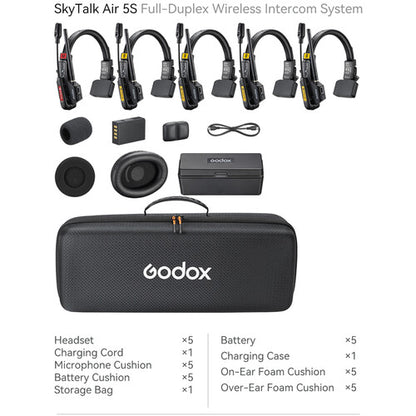 Godox SkyTalk Air 5S 5-Person Full-Duplex Wireless Intercom Headset System (2.4 GHz) - AVTstore