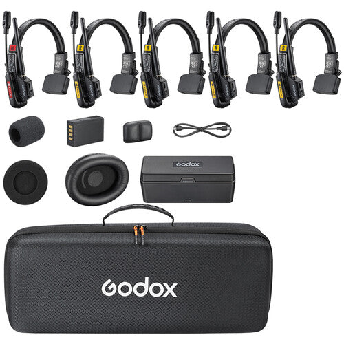 Godox SkyTalk Air 5S 5-person full-duplex wireless intercom headset system with 2.4GHz connectivity
