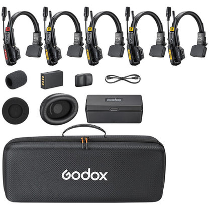 Godox SkyTalk Air 5S 5-person full-duplex wireless intercom headset system with 2.4GHz connectivity