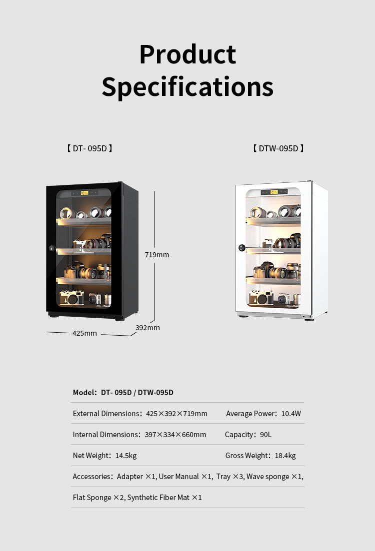 LENTHEM Photography Dry Cabinet -90L (White/Black)