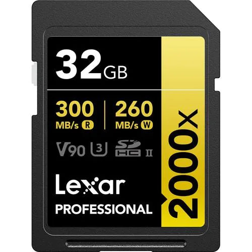 LEXAR PROFESSIONAL 32GB 2000X SDHC UHS-II CARDS, UP TO 300MB/S READ260MB/S WRITE C10 V90 U3 Front View
