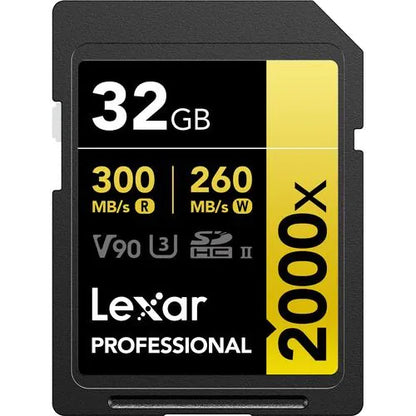 LEXAR PROFESSIONAL 32GB 2000X SDHC UHS-II CARDS, UP TO 300MB/S READ260MB/S WRITE C10 V90 U3 Front View
