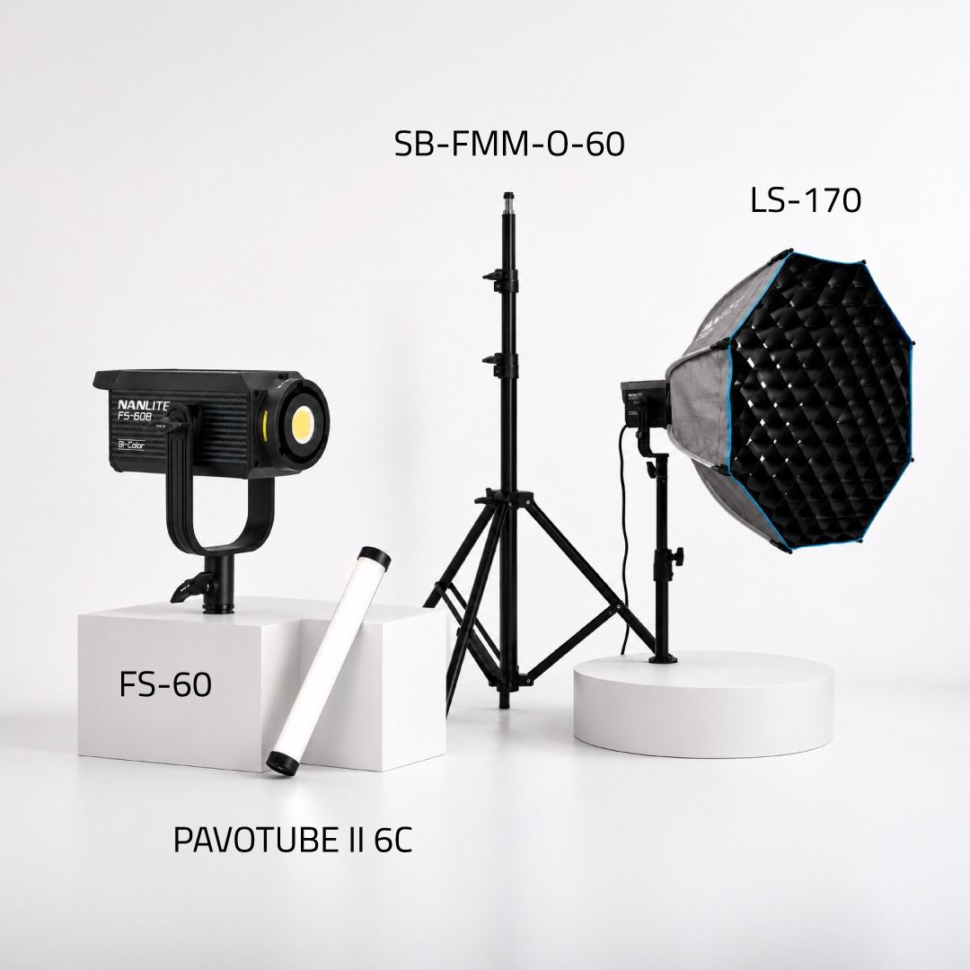 Nanlite TikTok LIVE Mobile Lighting Kit with FS-60B LED light, PavoTube II 6C, softbox, and light stand