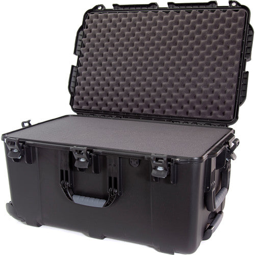 Nanuk 965 wheeled hard case with foam insert in black for transporting cameras, drones, and production equipment