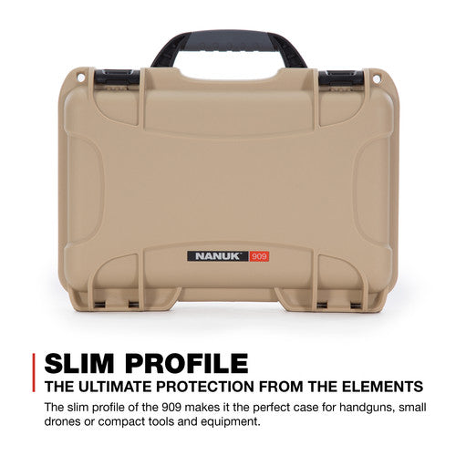 Nanuk 909 Hard Case with Foam in Tan front view