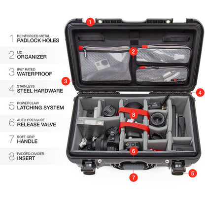 Nanuk 935 wheeled waterproof hard case with padded dividers and lid organizer
