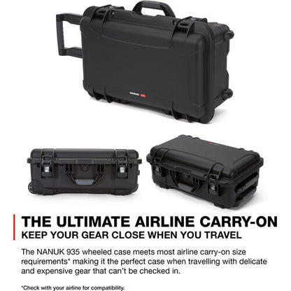 Nanuk 935 wheeled waterproof hard case with padded dividers and lid organizer