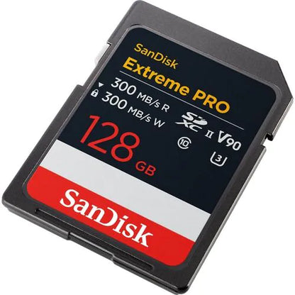 SanDisk 128GB Extreme PRO UHS-II SDXC Memory Card 300MB/s Read & write speed 8K, V90 Sideview

