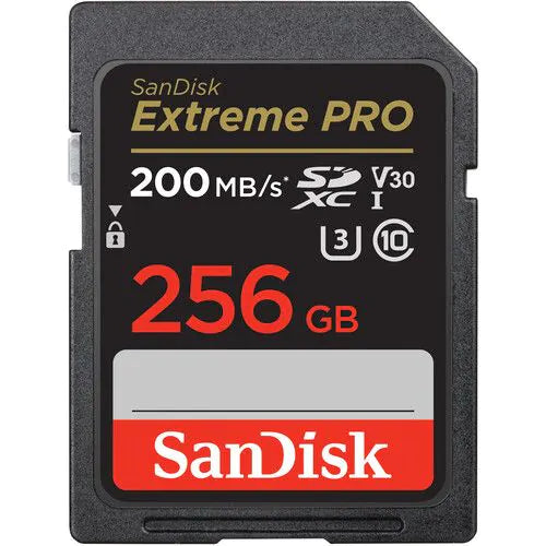 Sandisk Extreme Pro SDXC UHS-I SD 256GB 200 MB/s Frontview