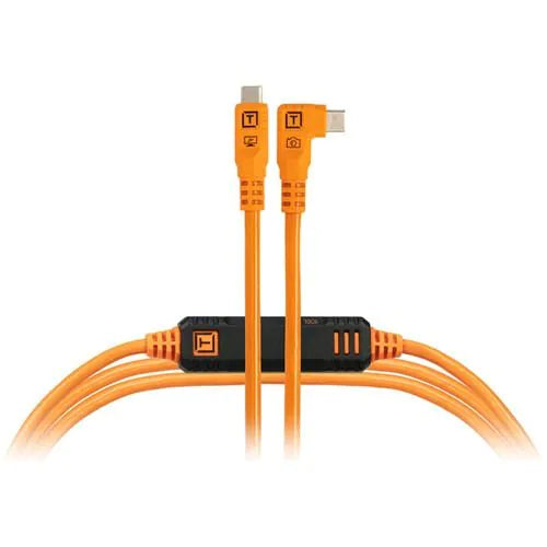 Tether Tools TetherPro Optima USB-C Cable 15ft high-visibility orange right-angle USB-C