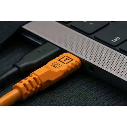 Tether Tools TetherPro Optima USB-C Cable 15ft high-visibility orange right-angle USB-C