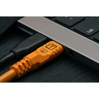 Tether Tools TetherPro Optima USB-C Cable 15ft high-visibility orange right-angle USB-C