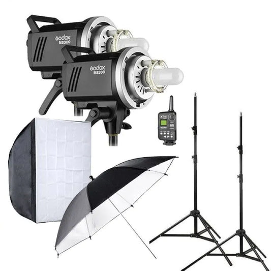 Godox MS300 Studio 2 Head Flash Kit with softboxes and stands