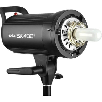 Godox SK400II 2-head studio flash kit with softboxes, stands, Bowens reflector, and XT-16 transmitter