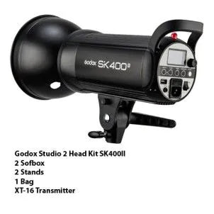 Godox Studio 2 head Kit SK400II - 2 Sofbox - 2 Stands - 1 bag - XT-16 transmitter - 1 Bowen's Mount Reflector