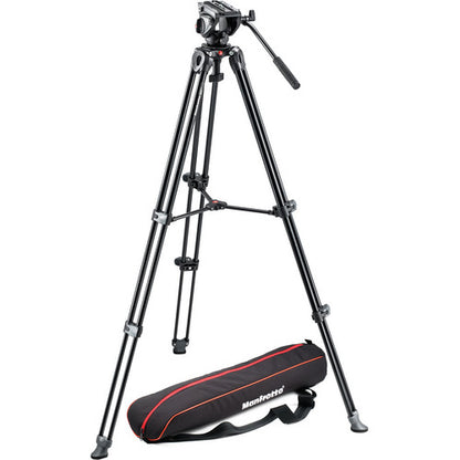 Manfrotto MVH500A fluid drag video head with MVT502AM aluminum tripod and carry bag