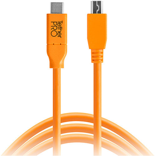 Tether Tools TetherPro USB-C to 5-Pin Mini-USB 2.0 cable 15ft orange