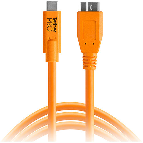 Tether Tools TetherPro USB Type-C Male to Micro-USB 3.0 Type-B Male Cable (15', Orange)