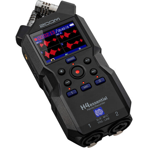 Zoom H4essential portable audio recorder with built-in X/Y microphones and dual XLR inputs