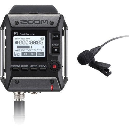 Zoom F1-LP 2-input 2-track portable field recorder with lavalier microphone for professional video and field recording