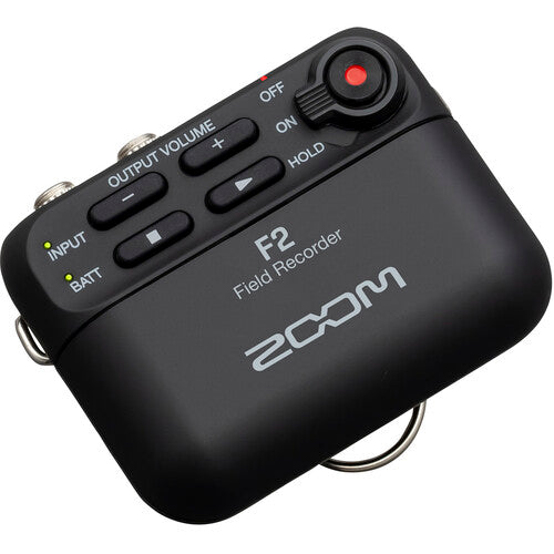 Zoom F2 ultracompact field recorder with lavalier microphone for mobile and on-camera audio recording